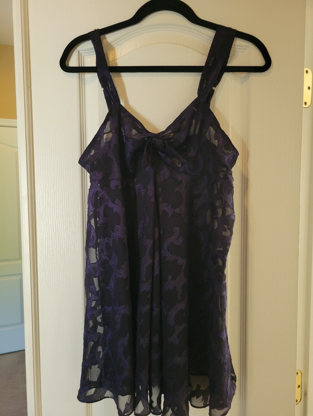 Vtg Victoria's Secret Gold Label Purple Black Sheer Lace Babydoll Chemise Small